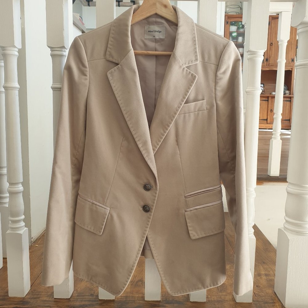 Velvet Blazer Jacket Woman / Light Beige / Size M